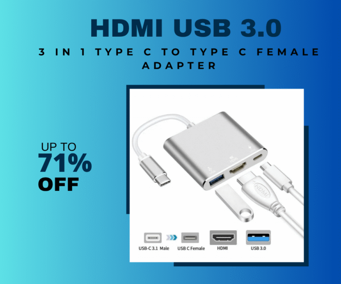 3 in 1 Type C to HDMI USB 3.0 PD Adapter – Silver Compact Hub