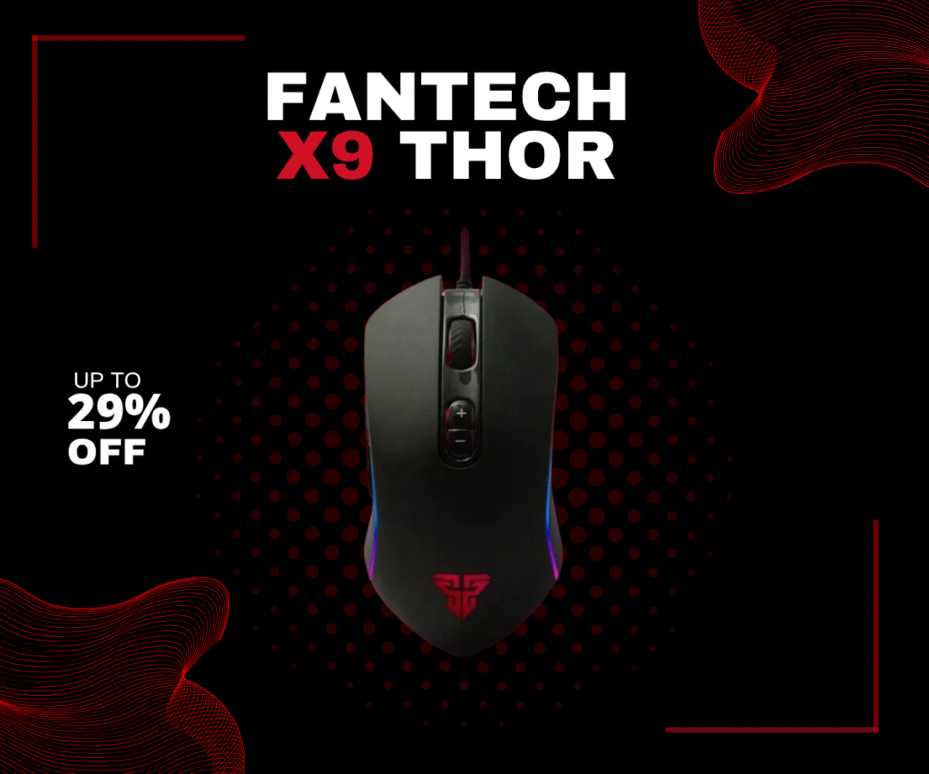 Fantech X9 Thor RGB Gaming Mouse front view with macro buttons and lighting