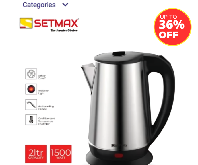 Setmax winter sales promotional banner featuring electric kettle